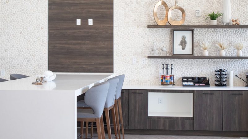 affordable HPL wood grain slab kitchen cabinet