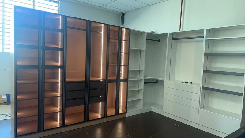 affordable walk in closet with light