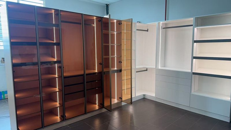 affordable walk in closet with light